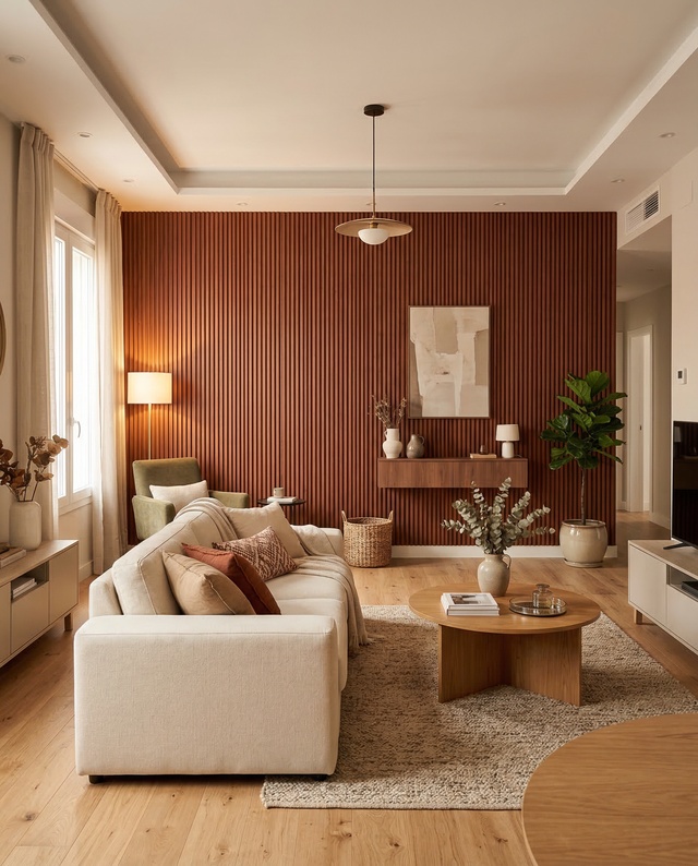 Panel decorativo palilleria WPC Caoba en salon